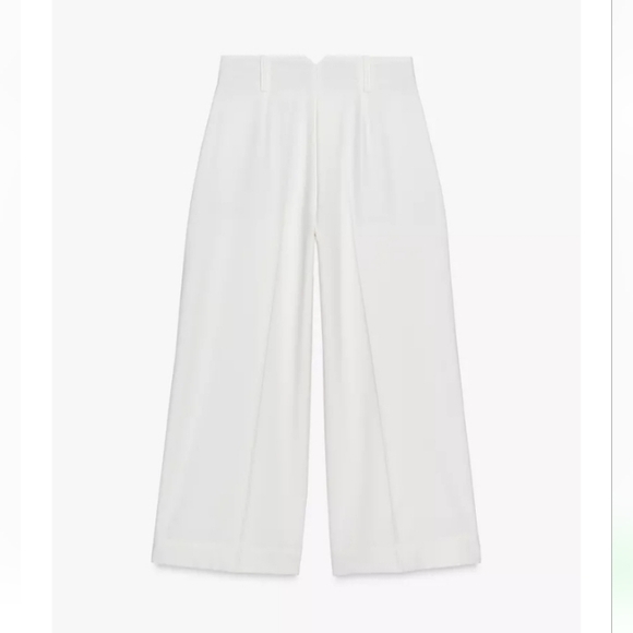 Zara White Wide-Leg High Waist Ecru Culottes Pants Sz-L - Picture 2 of 9